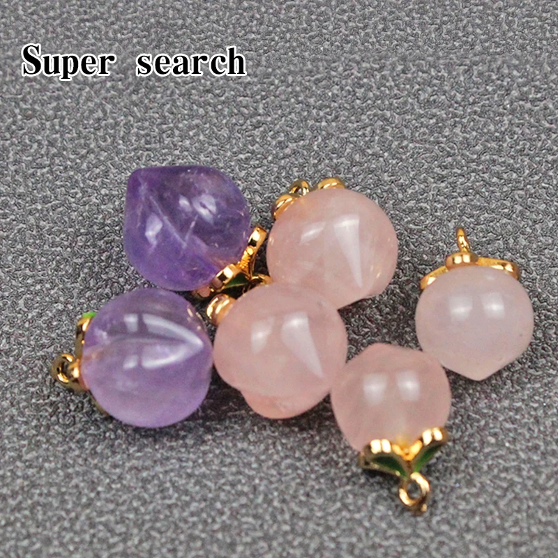 

2pcs Natural Stone Peach Shape Rose Quartzs Amethyst Pendant for Jewelry Making DIY Necklace Women Gift