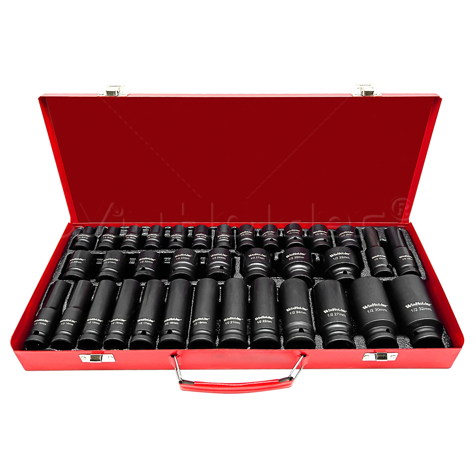35pcs 1/2" Drive 6 Point 8-32mm Metric Deep Impact Socket Set Car Garage Tools with Case