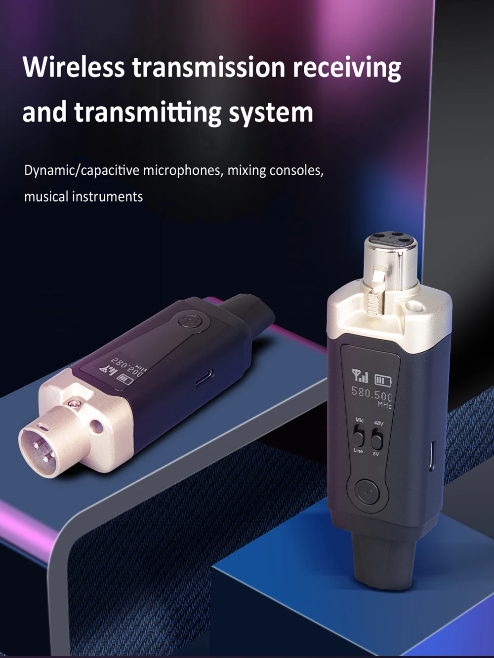 Wireless Microphone System XLR Mic Converter Transmitter and Receiver UHF Automa