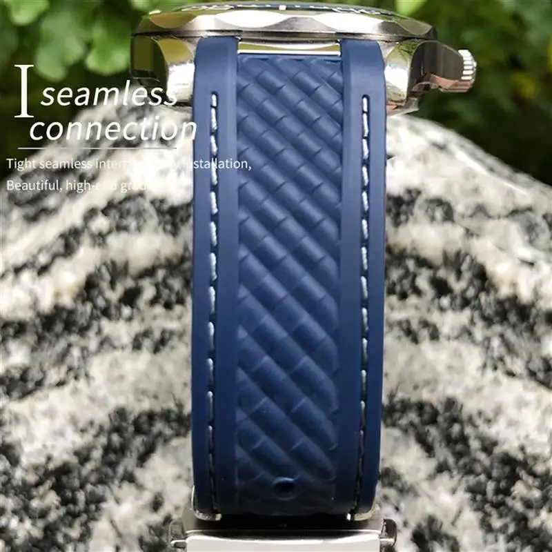 SCHIK Curved 19mm 20mm 21mm Rubber Watchband Fit For Omega AT150 Seamaster 300 AQUA TERRA Diving Bracelets Black Blue Silicone