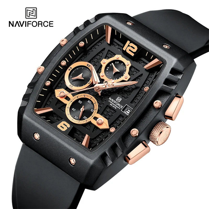 New Naviforce Fashion Waterproof Clocks Design Men's Watches Silicone Military Quartz Wristwatches Dual Pointer Display Gifts, Alina Gadgets