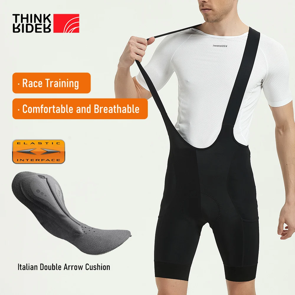 ThinkRider Cycling Bib Shorts Men Biking Wear 3D Padded Extra Long Distance Elastic Interface Pro Cushion MTB Pants Fit