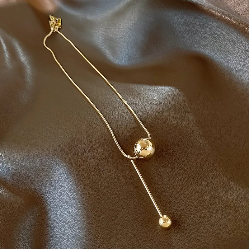 Edelstahl Y-förmige Lariat-Halskette für Damen, verstellbare Kugelkette mit Schlangenmuster, vergoldete Quasten-Halskette, Alltagsgeschenk – Detail 12