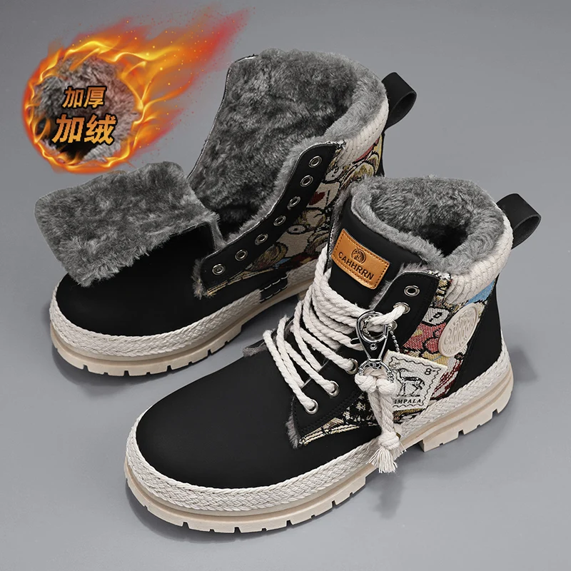 

Heidsy Snow Boots Mens Shoes Winter Fur Warm Casual Ankle Leather Platform Designer Luxury Cowboy Combat Tactical Hiking
