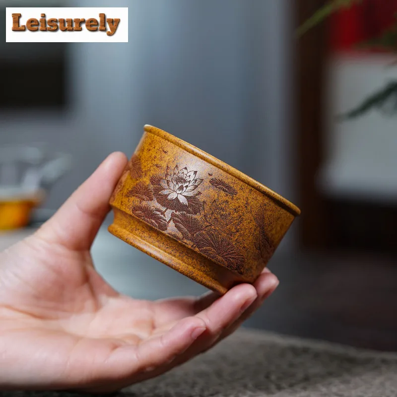 150ml Zisha Fish Play Lotus Leaf Wood-fired Porcelain Teacup Ancient Tea Bowl Jug Tea-tasting Fragrance Cup Jianzhan Master Cup