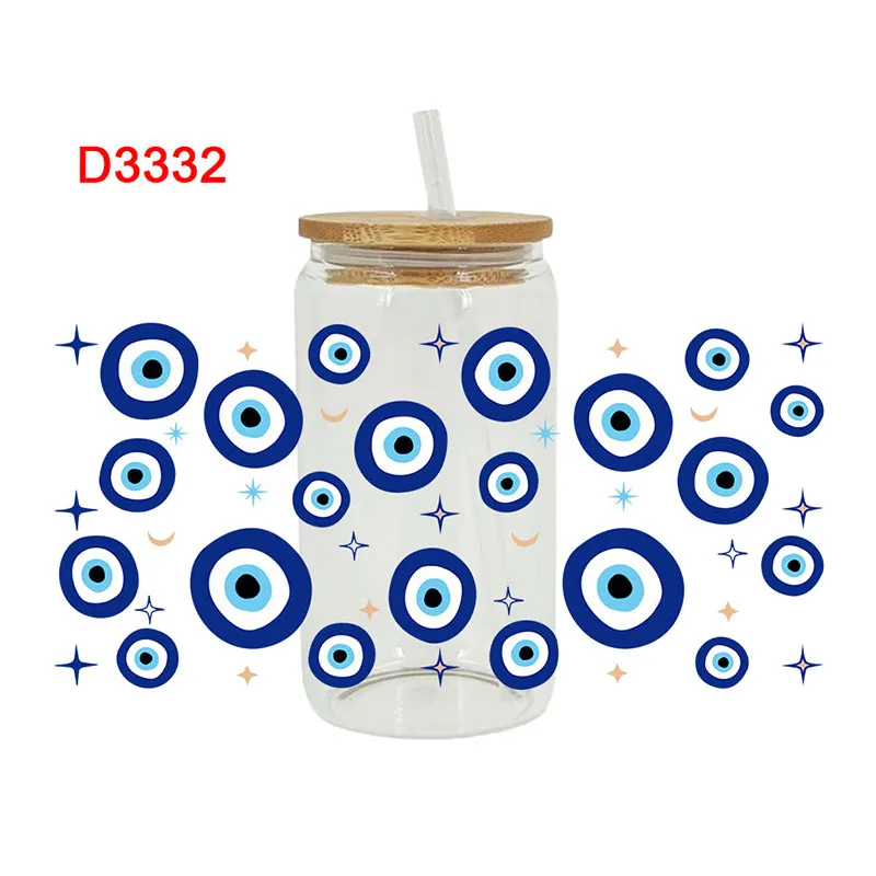 Blue Evil Eye Turkish Eye Humsa Stickers 16oz Libbey Glass Can Cup Wrap D2862 adhesive vinyl stickers glass can wrap