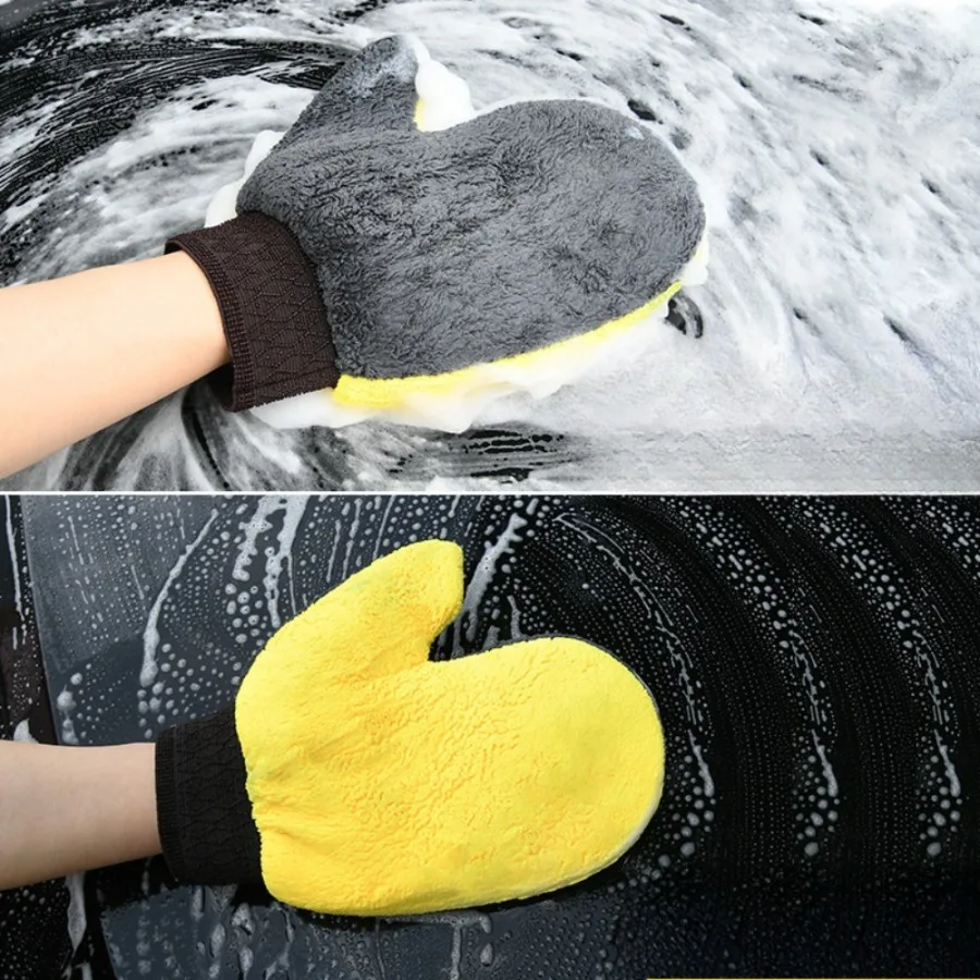 Car Wash Glove Brush Thick Double-faced Microfiber Coral Fleece Gloves Car Cleaning Mitt Auto Wax Detailing Care Brush