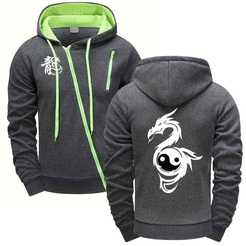 Chinese Dragon Printed Hoodie for Men Casual Sports