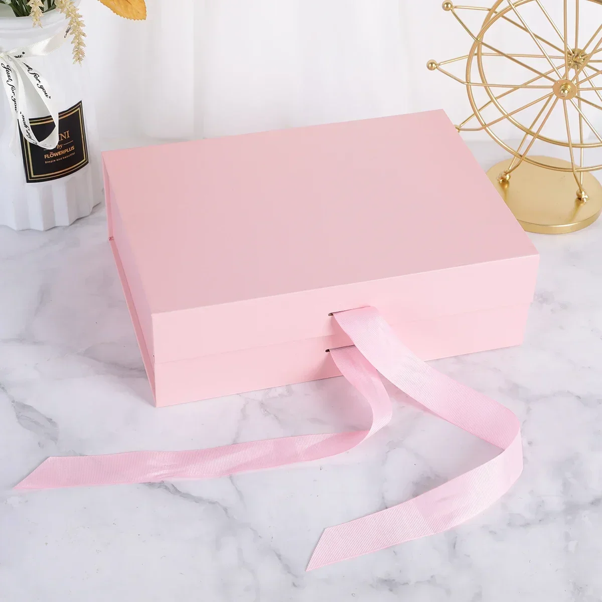 1/2pcs Pink Gift Box with Ribbon and Lid, Luxury Foldable Cardboard Gift Boxes for Enga... - SKU PGBR1052 - UGI Packaging