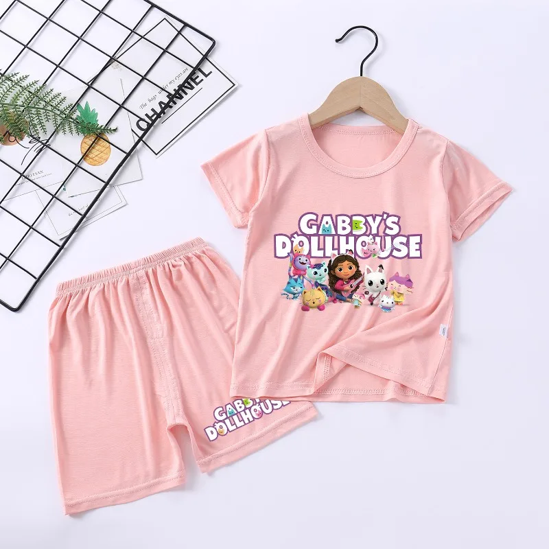 Gabby Dollhouses Girls Cartoon Cute Pigiama Set Summer Kids Anime Printed Sleepwear Bambini Pigiama Casual Kawaii Abbigliamento Regalo