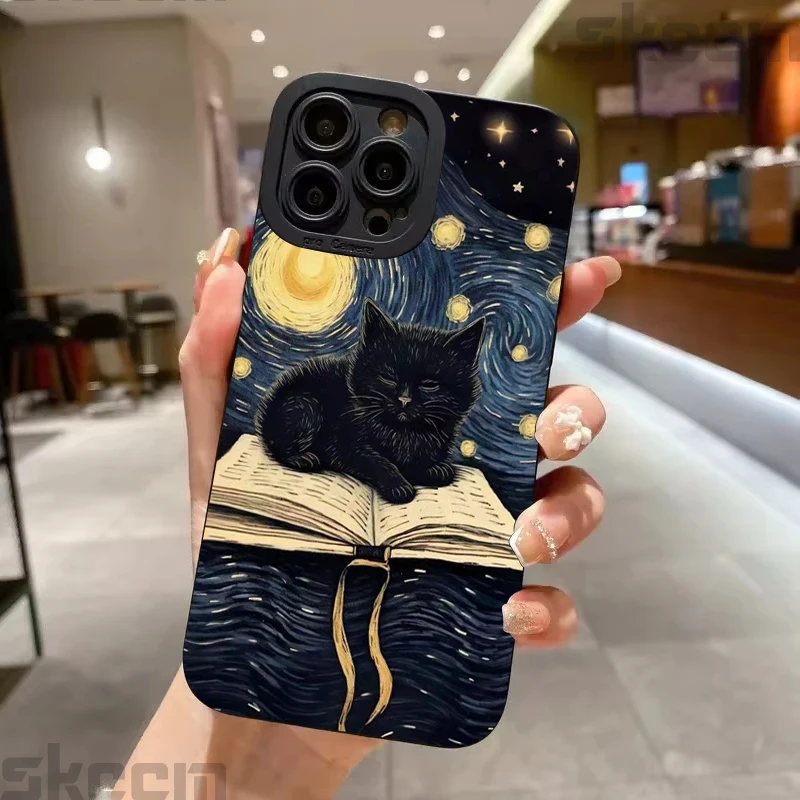 Van Gogh's Starry Night Cat Print Phone Case