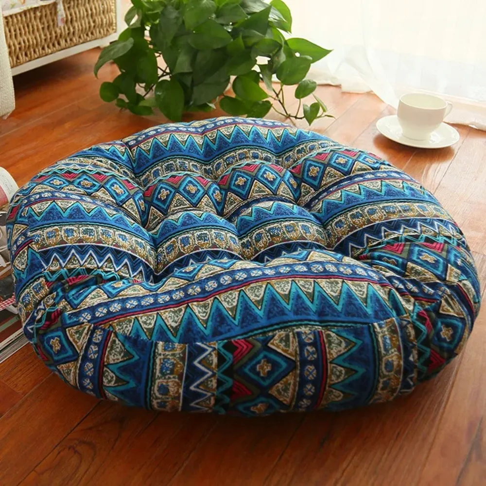Thickened Round Cushion Cotton Linen Futon Bay Window Mat Tatami Cushion Ethnic Fabric Worship Mat Teahouse Yoga Floor Cushion