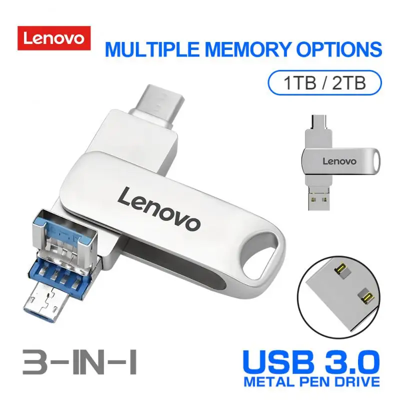 Lenovo Type-C Usb Flash Drive 3-In-1 Usb 3.0 Pen Drive 1Tb 2Tb Pendrive 100 Mb/S Flash Disk Key Usb Spedizione Gratuita Per Pc/Iphone
