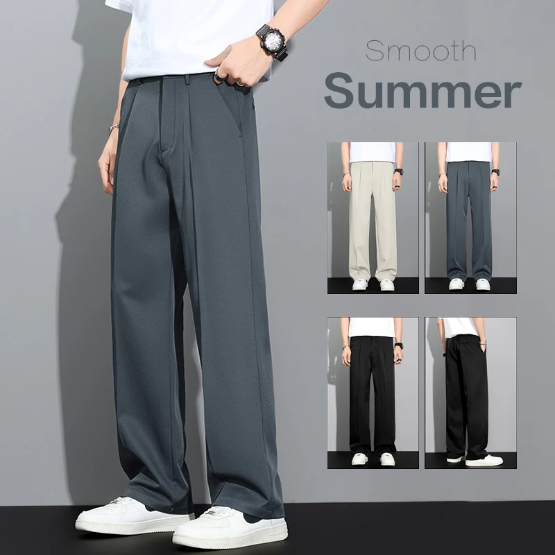 Pantalon décontracté ample et fluide pour homme, style coréen, coupe droite, léger, été 2026, kaki, gris foncé, noir 1