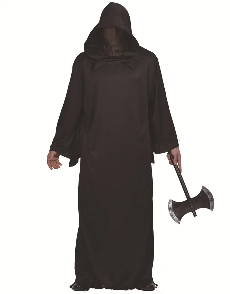Sorcerer Long Shirt Hooded Black Robe Costume Halloween Cloak Cosplay Costume Wizard Tunic Hooded Robe Adults
