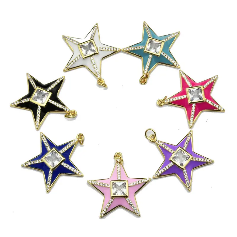 

Fashion Jewelry for Jewelry Making Anti Fading Gold Plated Copper Multi Enamel Star Pendant Charms for DIY Women Necklace