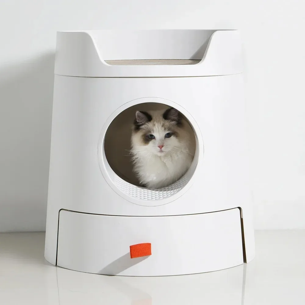 제조업체 화이트 원형 플라스틱 고양이 화장실 (청소 기능 포함)