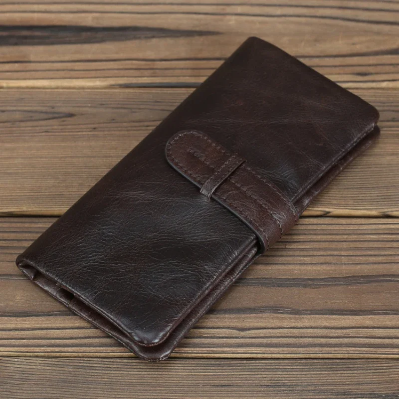 Genuine Leather Long Wallet Real Cowhide Leather Purse for Men and Women