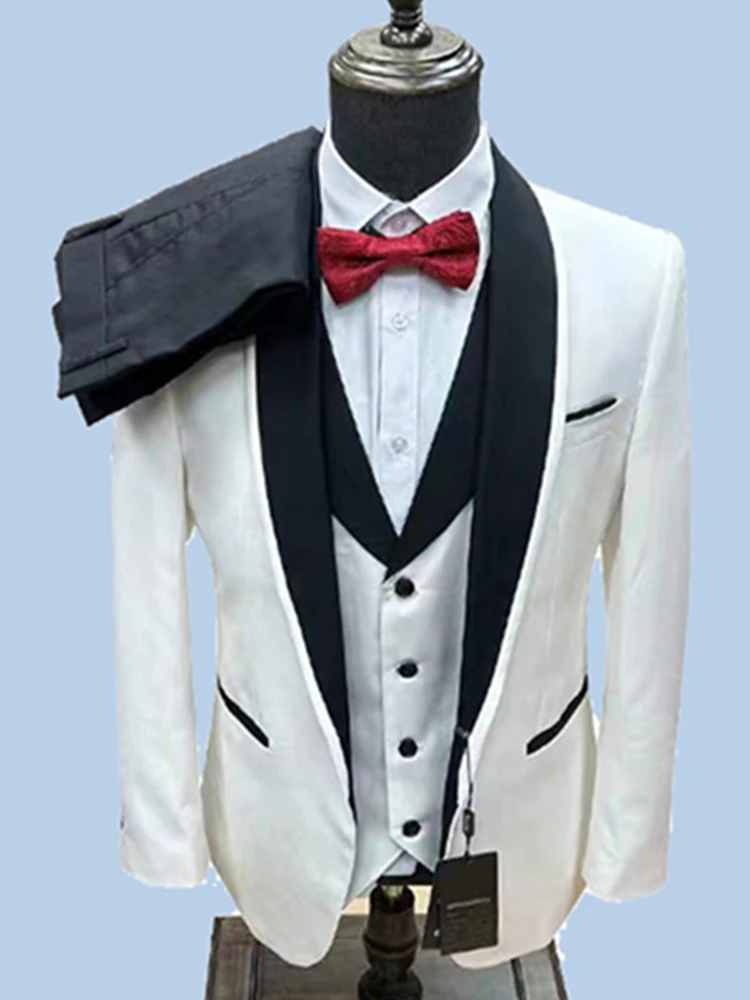 Mens Suit Men Business 3 Pcs Suits Set Coat Trousers Jacket Pants Vest