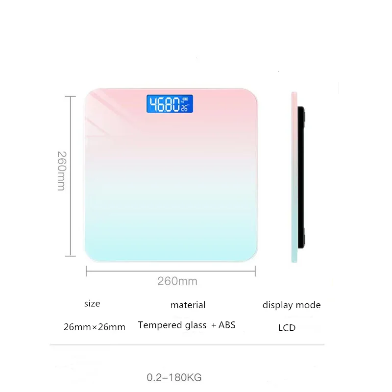Front view of gradient color intelligent LED digital glass weight scale