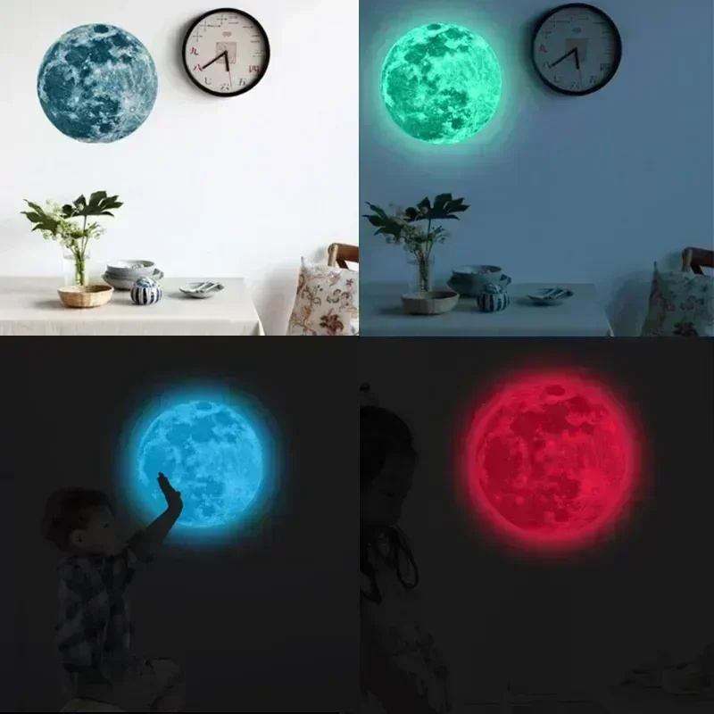 Luminous Wall Stickers 5-40cm Luminous Moon PVC Waterproof Glowing For Home Wall Decoration