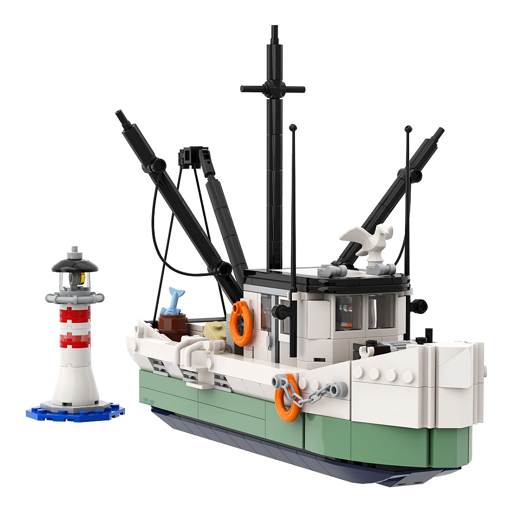 Gomobricks Moc Shrimp Boat A Pirate Fishing Boat Village Building Blocks Nave Da Crociera Ocean Exploration Fisherman For Kid Gift