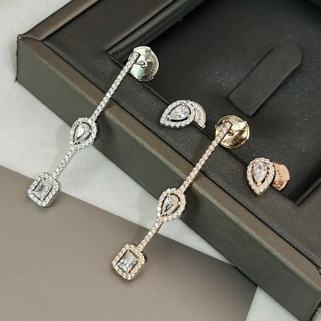 

100% Стерлинговое Серебро S925. Независимо разработанная стандартная торговая марка. Кубики льда. Асимметричные женские серьги в форме капли воды