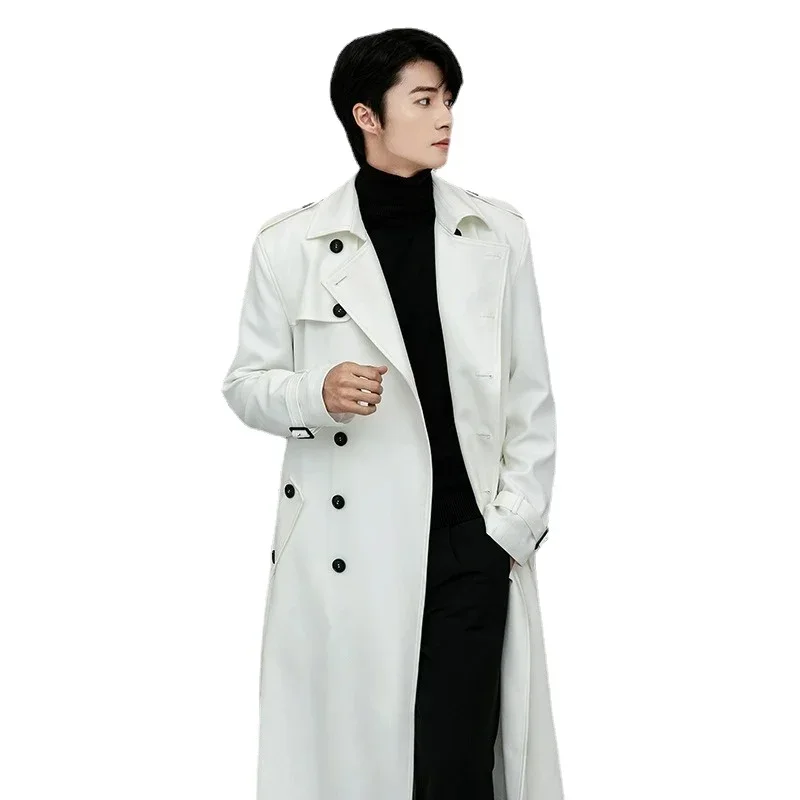 

Men Spring Autumn Trench Coat While Daily Smart Casual British Style Double Breasted Luxury Turn-down Collar Outwear