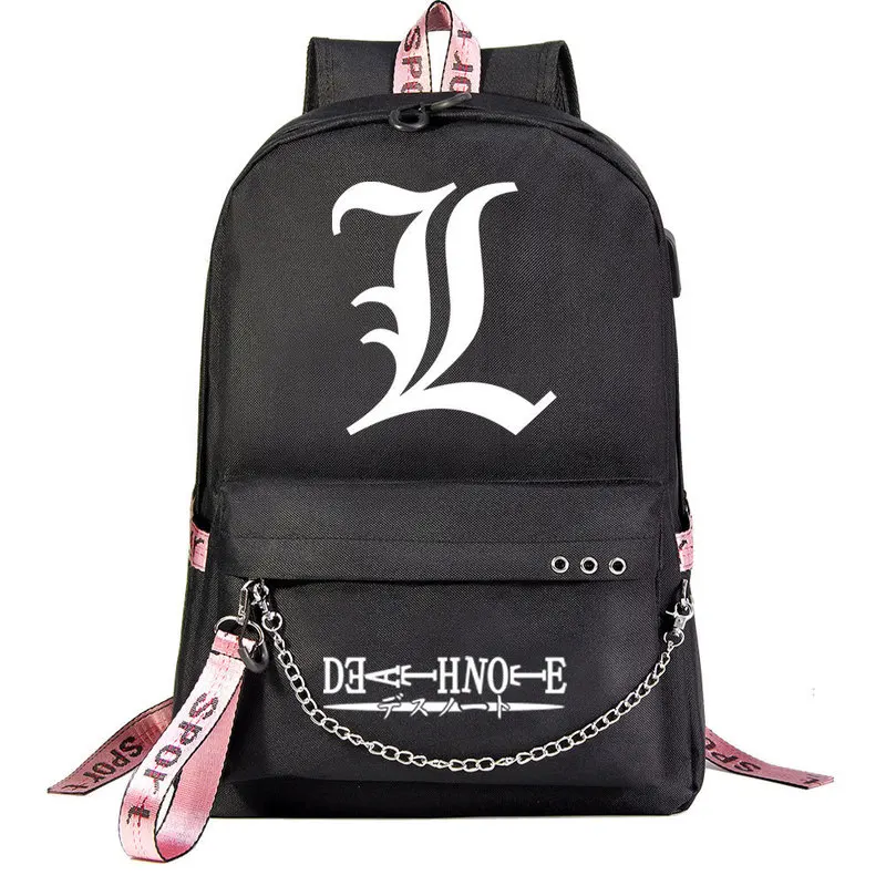 

Riman Death Note Printed Around Usb Interface Backpack Students' Large Capacity Schoolbags