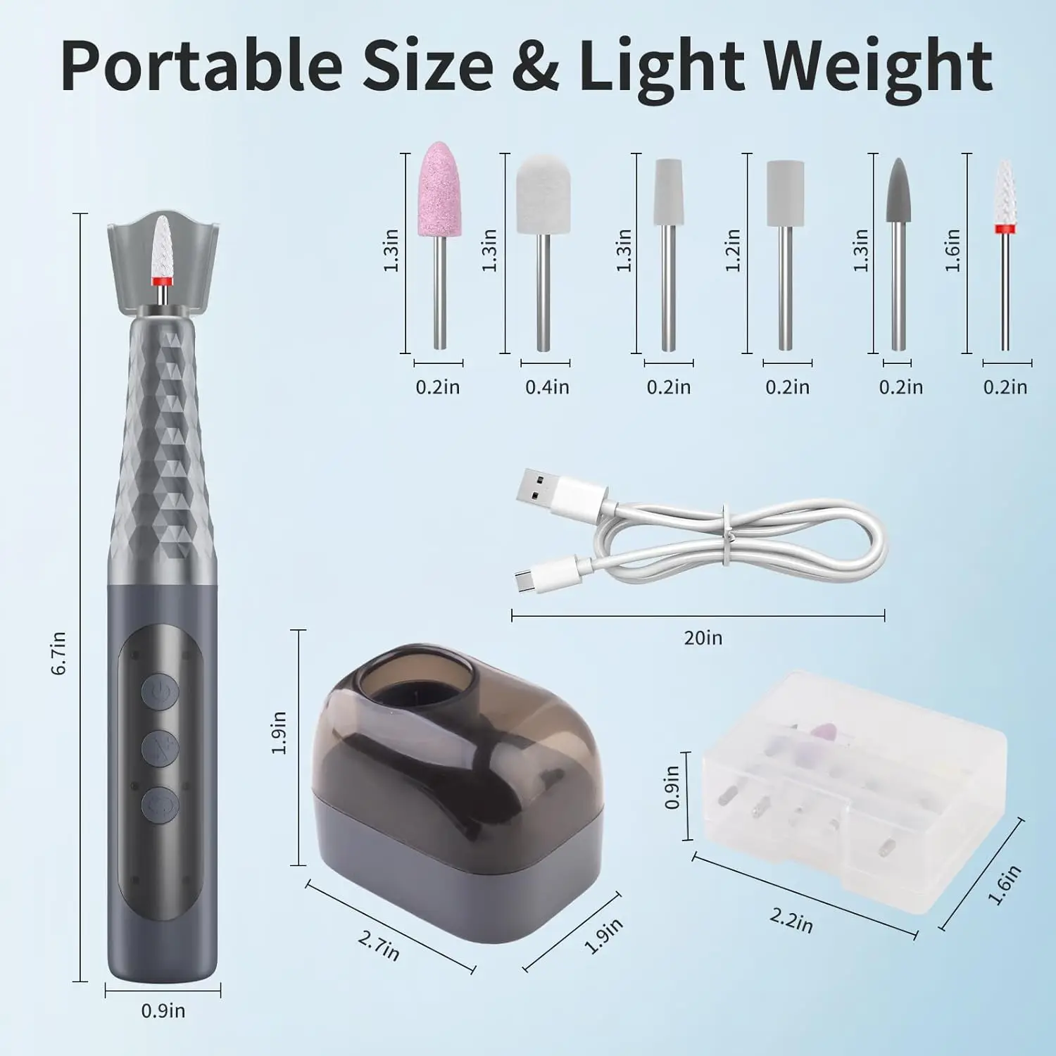 Electric Nail Drill Cordless Nail File Manicure Pedicure Kit for Acrylic Gel Nails Professional Nail Grinder for Home Salon Use