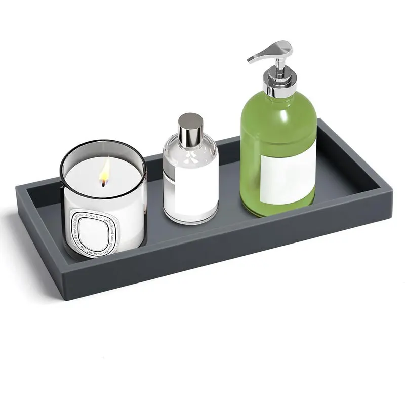 Silicone Bathroom Tray Bathroom Counter Tray Thickened Silicone Bathroom Vanity Tray Shatterproof Durable Rectangle Tray Soap Dispenser Tray