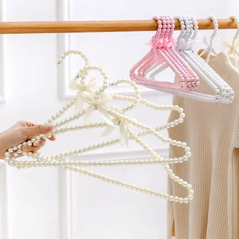 Artificial Pearl Bead Bow Hanger 40cm pearl dress long pants adult clothing hanger princess cape wedding dress clothes hanger storage hanger 1/2/5/10ps