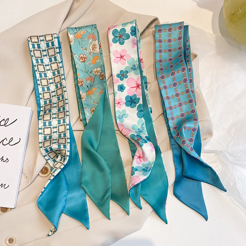 

2023 New Korean Floral Print Foulard Silk Bag Ribbon for Women Men Neckerchief Soft Satin Female Hairband Foulard Neck Ties