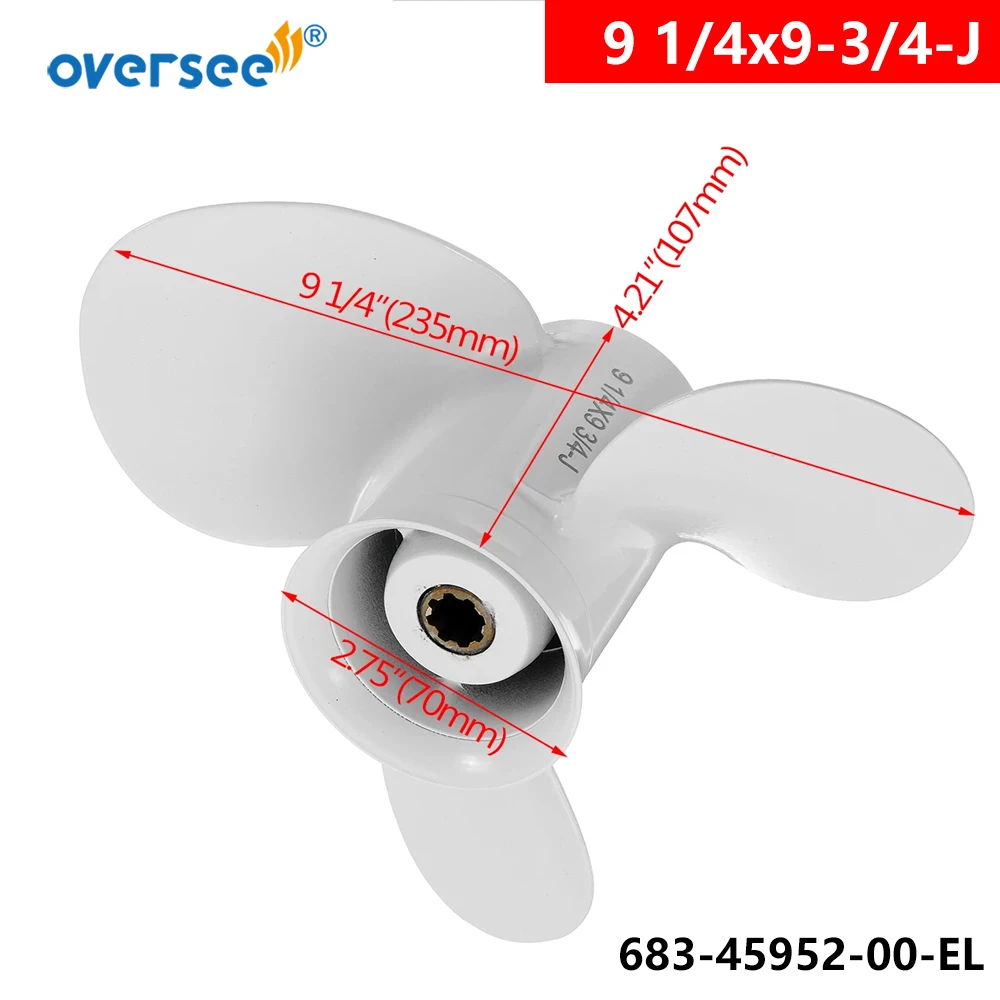 OVERSEE Propeller 683-45952-00-EL 9 1/4x9-3/4-J For YAMAHA Outboard Motor Motor Parsun Powertec 9.9HP 15HP 9-1/4 x-3/4-J