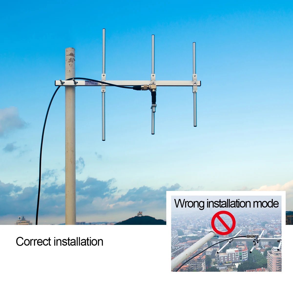 Antenne Yagi 7 éléments 433 MHz installée en extérieur, offrant une portée longue distance pour les communications radio amateur.