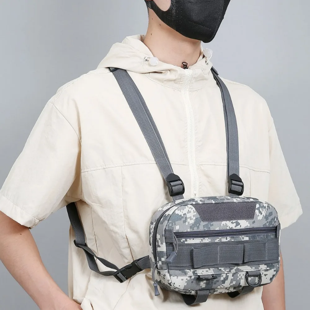 Military enthusiasts wearing vests, charter planes, chest trendy tactical shoulder bags, running hiking backpacks,_voghion.com