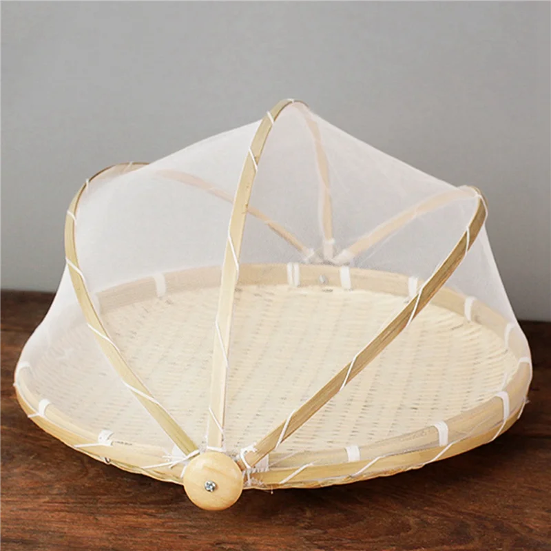 4X Hand-Woven Food Tent Basket Tray Fruit Vegetable Bread Storage Basket Simple Atmosphere Outdoor Picnic Mesh Net Cover 3