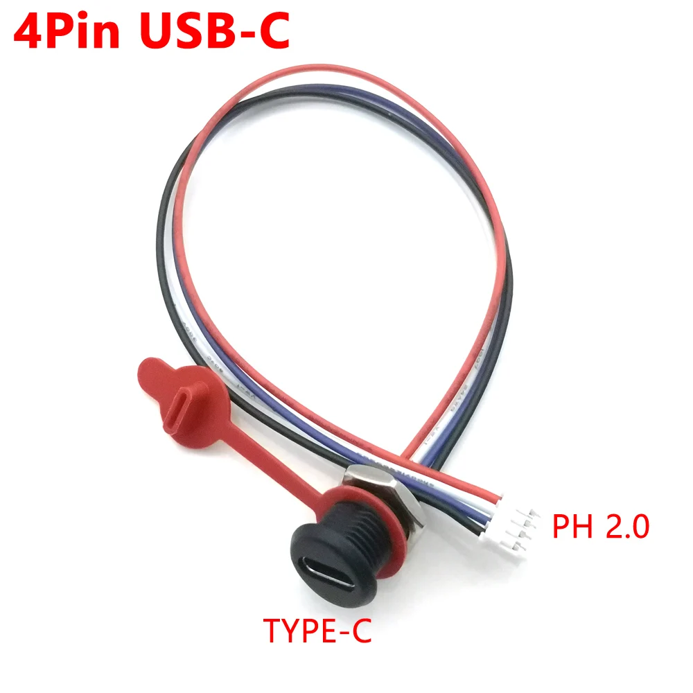 

4pin USB-C Connector 2pin Type-C to PH2.0 With Nut Snap Plate Female 3A USB Type C High Current Fast Charging jack port