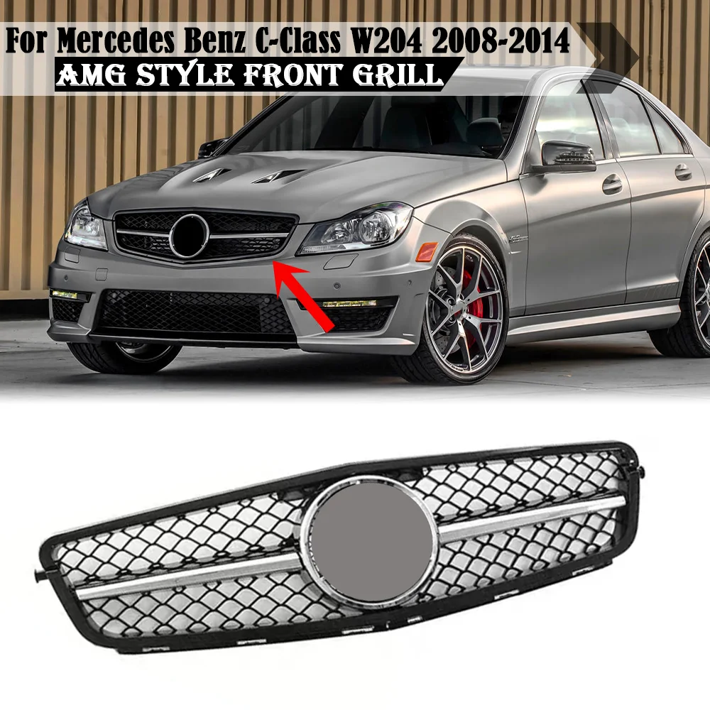 

W204 Glossy Black Car Front Bumper Grille AMG C63 Style Grill For Mercedes Benz C-Class W204 C180 C200 C300 2008-2014