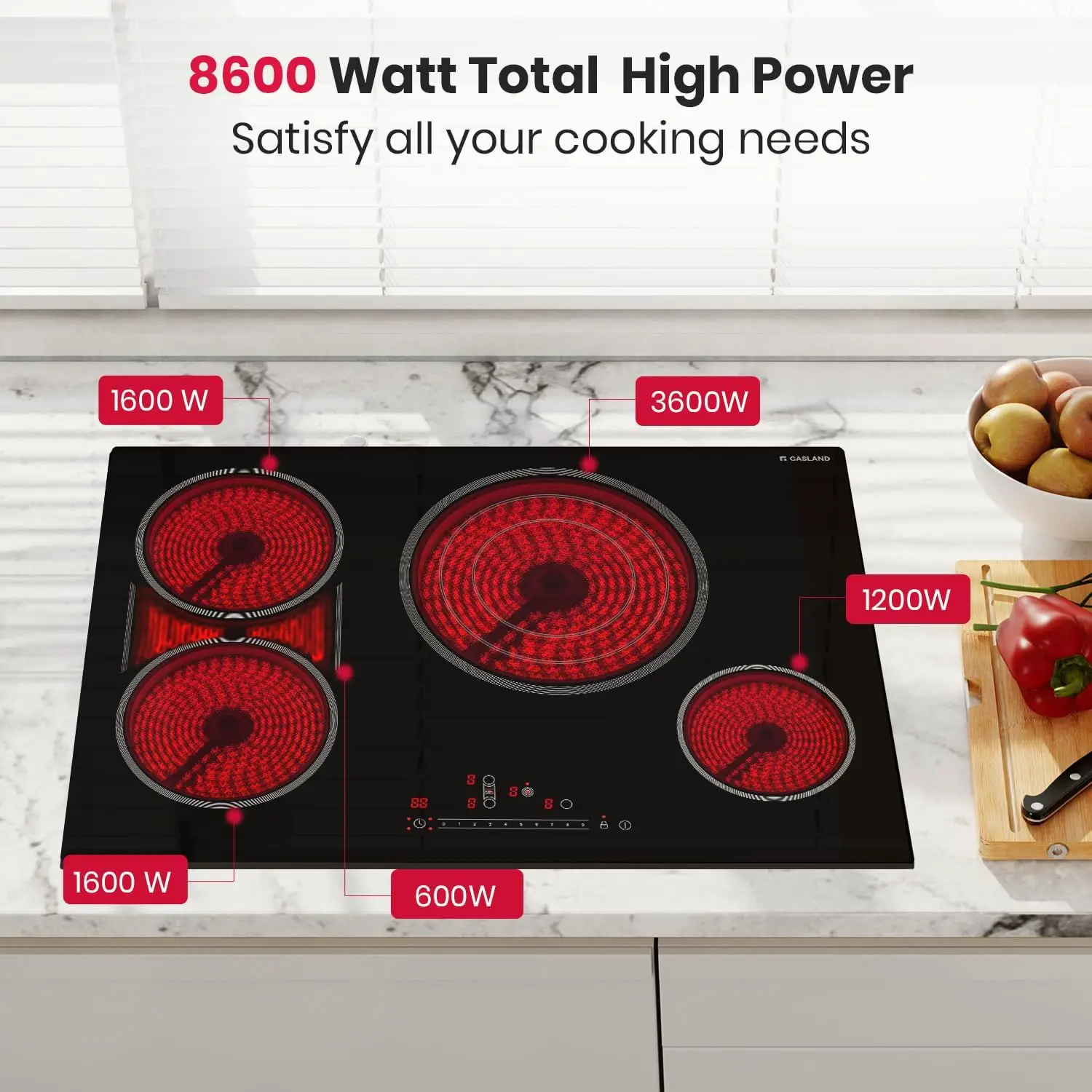 30 Inch Electric Cooktop 4 Burners ETL&FCC Certificated Built-in Radiant Ceramic Cooktop Sync&Triple Burners Slide Touch Control
