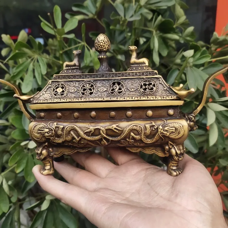 

Brass Tibetan Incense Burner, Antique Bronze Collection, Double Sheep for glory
