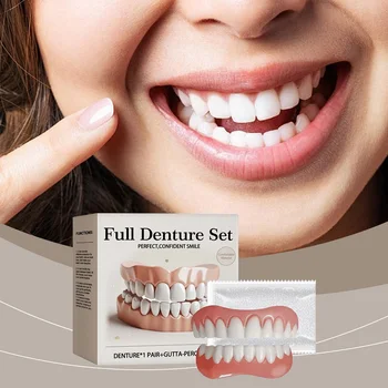 Teeth Silicone Upper & Lower Veneers – Perfect Denture Kit for a Natural Smile | Temporary Orthodontic Fake Tooth Oral Hygiene Care