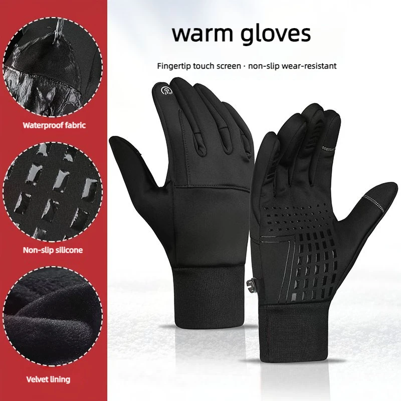 Sports Gloves Autumn Winter Men Women Gloves Touch Screen Waterproof Windproof Gloves Outdoor Sports Warm Thermal Fleece Running Ski