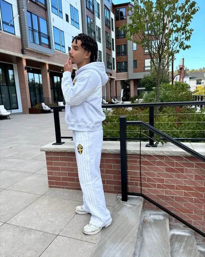 Mens Striped Zip Up Hoodie Sweatpants Two Piece Set Y2K Sportswear Harajuku Embroidery Oversized Sweatshirt Drawstr Pants Set 6