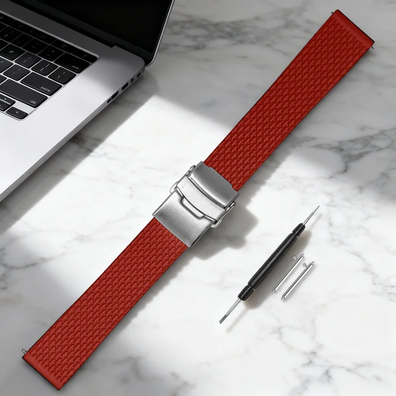 Eco-Friendly Quick-Release Double-Button Folding Silicone Sports Watch Strap