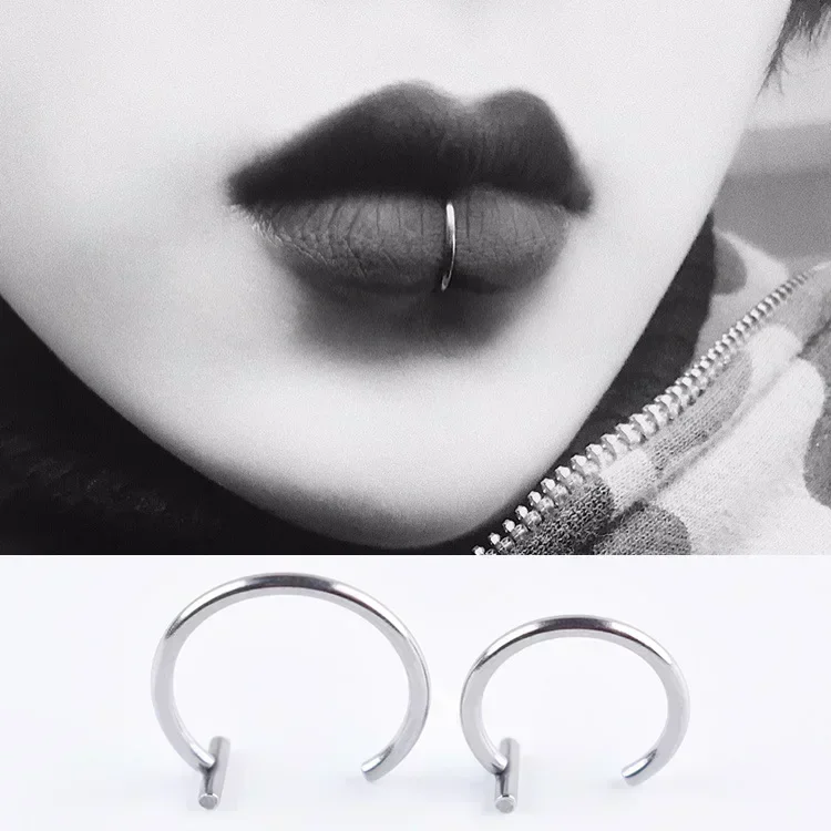 Piercing Jewelry 5PCS Punk Lips Rings Medical Titanium Steel Nose Ring Fake Septum Piercing Clip on Mouth Fake