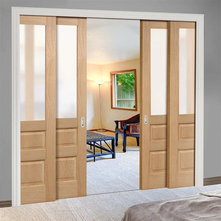 Soundproof solid wood white hidden sliding door double pocket door