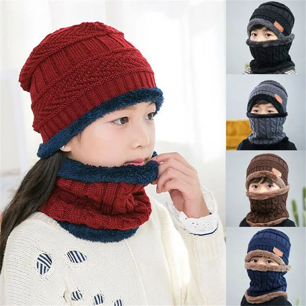 Warm Soft Thermal Balaclava Neck Scarf Cap Knitted Hat Beanie Hat Scarf
