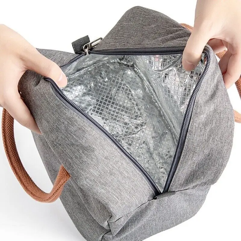 Fashion Portable Gray Tote Insulation Lunch Bag for Office Work School Korean Oxford Cloth Picnic Cooler Bags