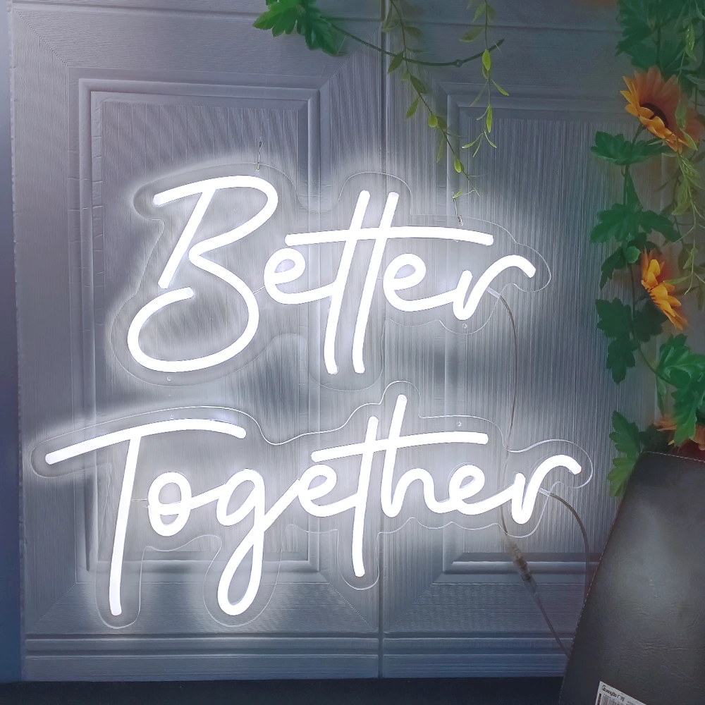 Wedding Neon Light 'Better Together' LED Neon Sign Glowing Letters Sentence Wedding Light Engagement Bedroom Office Decor
